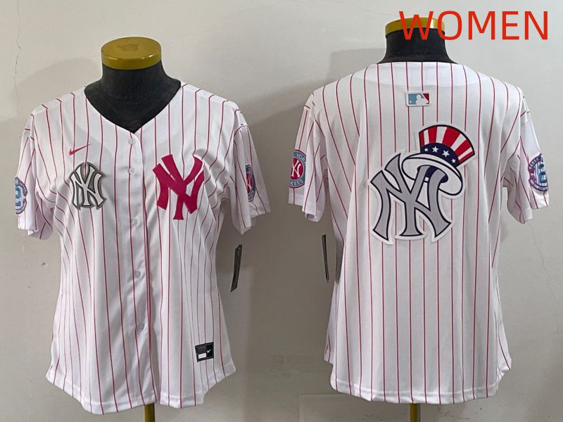 Women 2025 New York Yankees Blank White Stripe Joint Name Nike MLB Jersey style 13